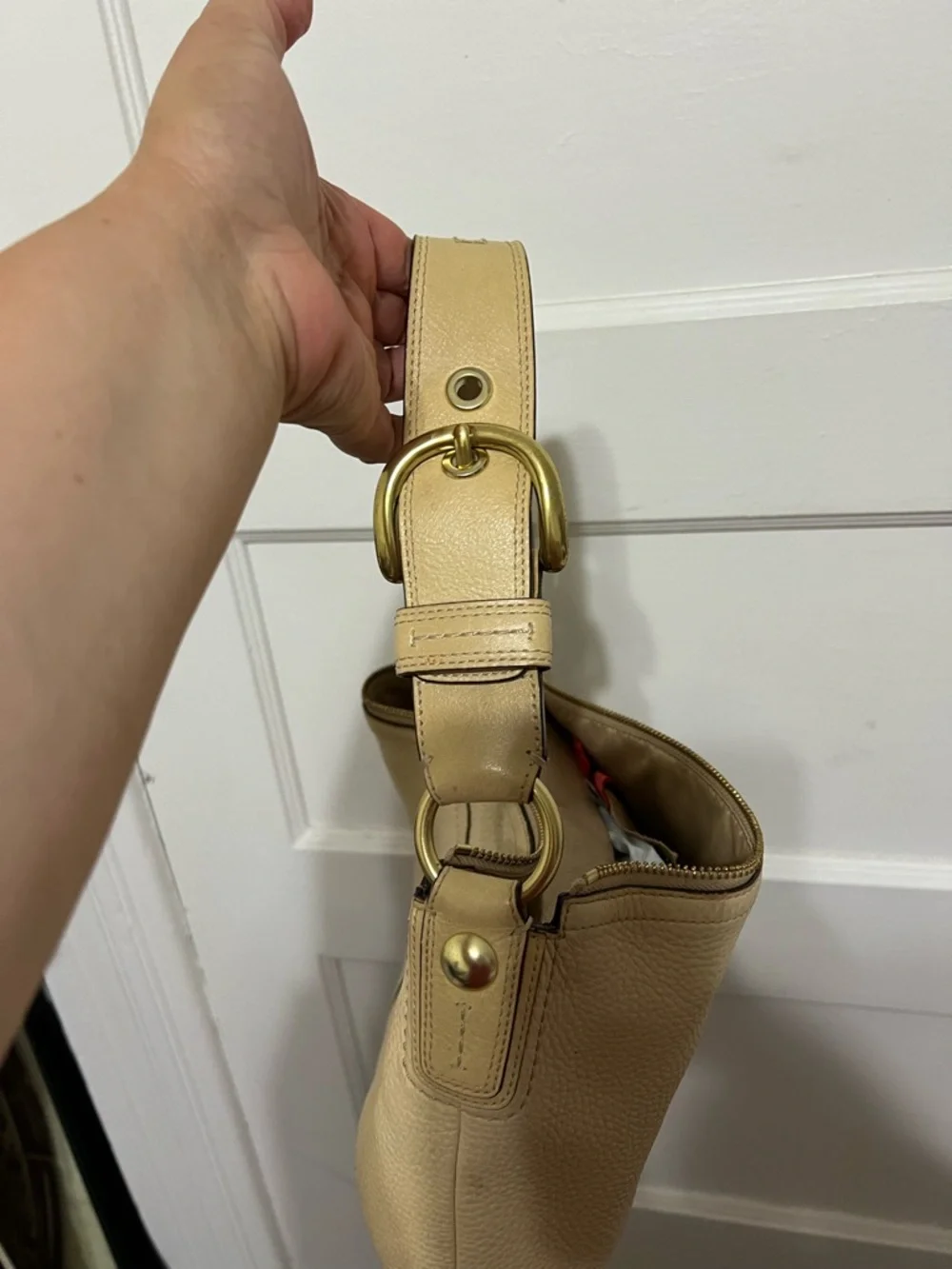 Coach Pebbled Leather Shoulder Bag - Tan